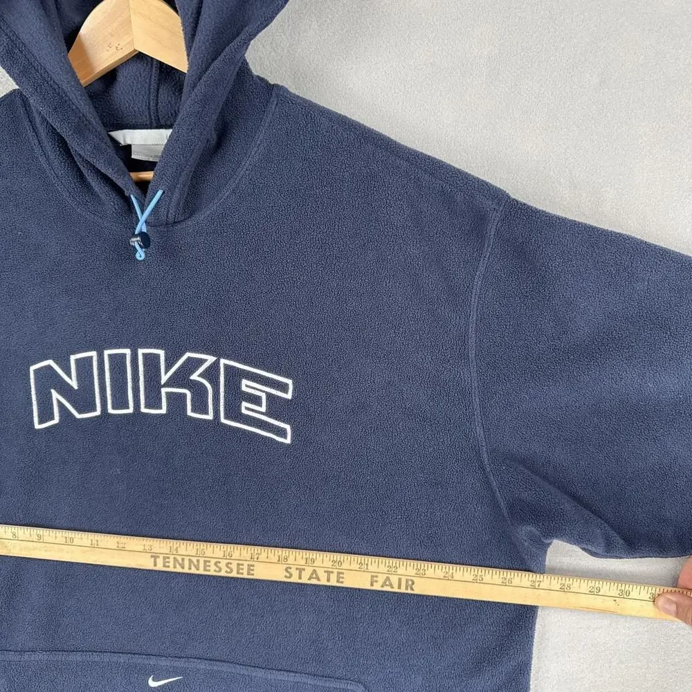 Vintage Nike Hoodie Mens XL Navy Blue Fleece Pullover Kangaroo Pocket Sweatshirt